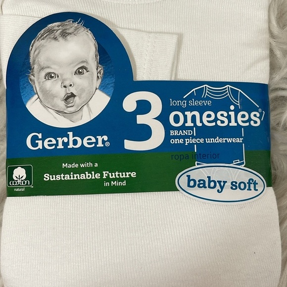 GERBER 3 PACK LONG SLEEVE ONESIES SIZE NEWBORN WHITE UNISEX NEW - Picture 3 of 5